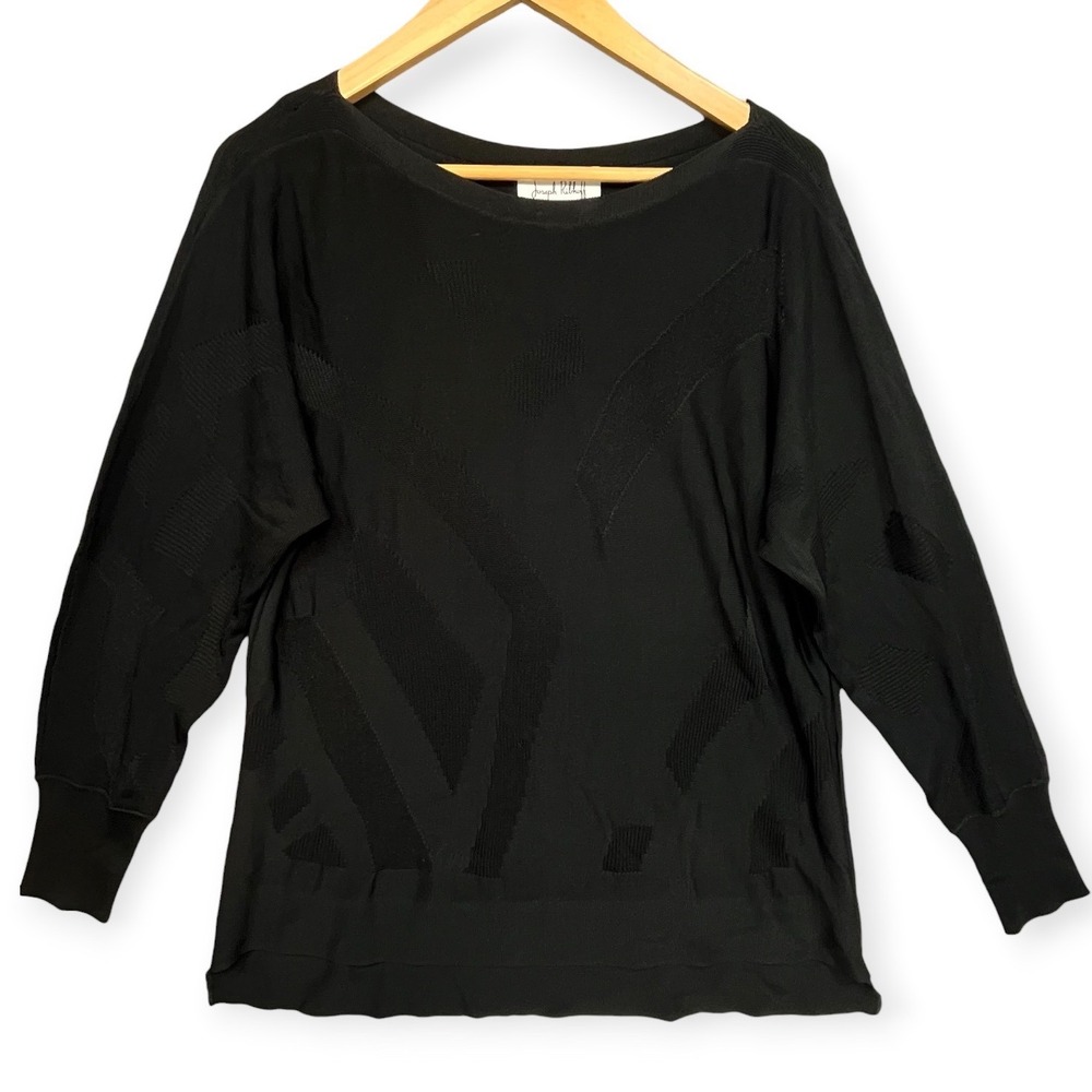 Joseph Ribkoff Black‎ Geometric Knit Boat Neck Sweater Womens Medium 233157